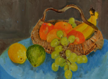A basket of fruit. Oil on canvas. 40 x 30cm