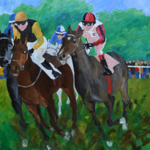 Coming off the bend.  Oil on canvas, 100 x 100cm