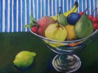 Fruit in Glass Bowl - Oil on Canvas, 40x30cm